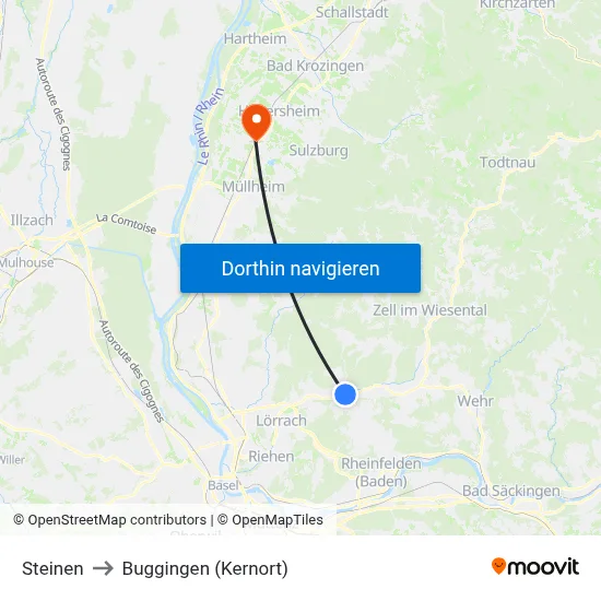 Steinen to Buggingen (Kernort) map