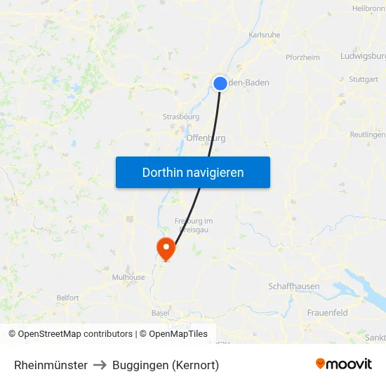 Rheinmünster to Buggingen (Kernort) map