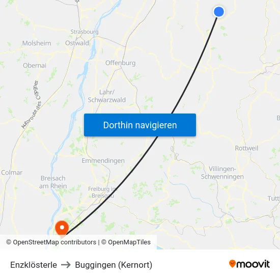 Enzklösterle to Buggingen (Kernort) map