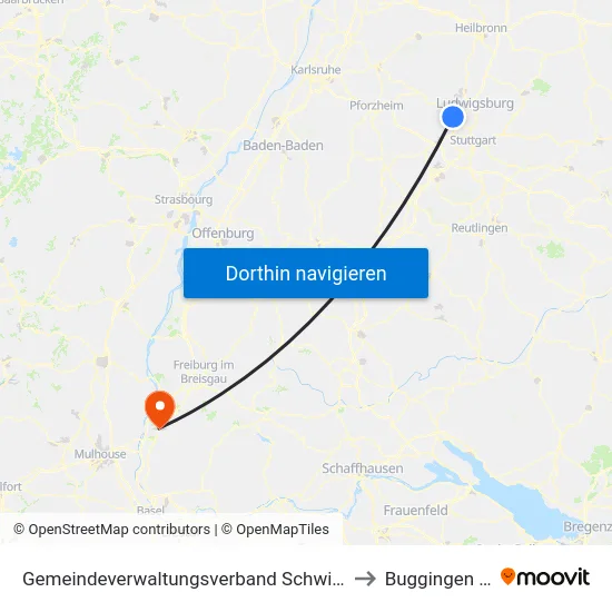 Gemeindeverwaltungsverband Schwieberdingen-Hemmingen to Buggingen (Kernort) map