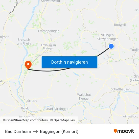 Bad Dürrheim to Buggingen (Kernort) map