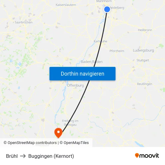 Brühl to Buggingen (Kernort) map