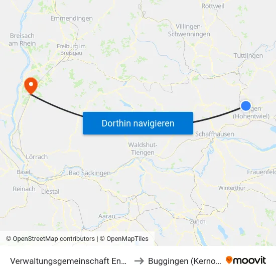 Verwaltungsgemeinschaft Engen to Buggingen (Kernort) map