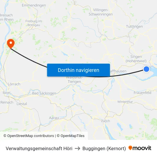 Verwaltungsgemeinschaft Höri to Buggingen (Kernort) map