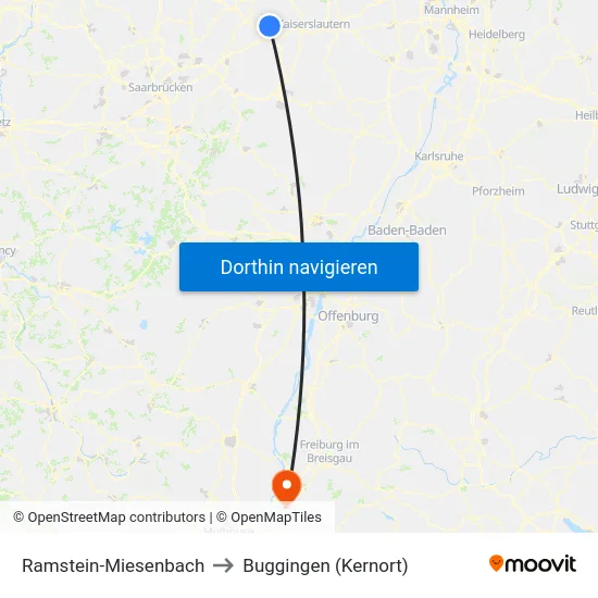 Ramstein-Miesenbach to Buggingen (Kernort) map