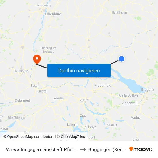 Verwaltungsgemeinschaft Pfullendorf to Buggingen (Kernort) map