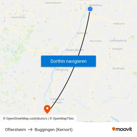 Oftersheim to Buggingen (Kernort) map