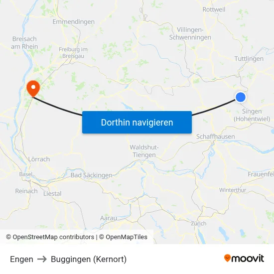 Engen to Buggingen (Kernort) map
