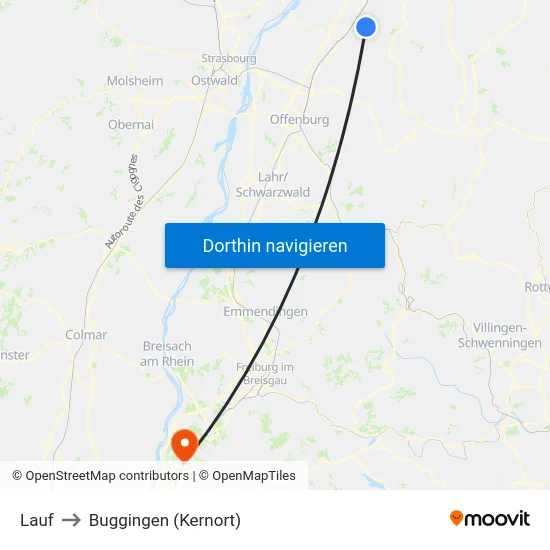 Lauf to Buggingen (Kernort) map