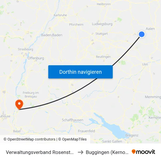 Verwaltungsverband Rosenstein to Buggingen (Kernort) map