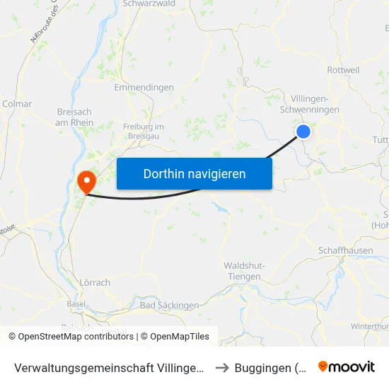 Verwaltungsgemeinschaft Villingen-Schwenningen to Buggingen (Kernort) map
