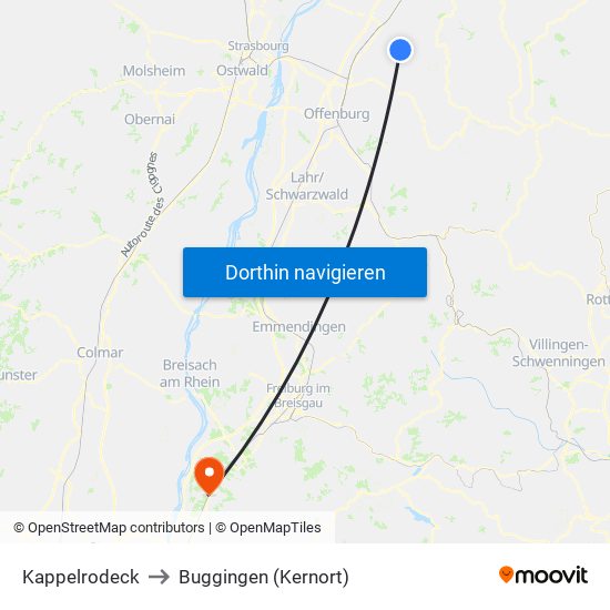 Kappelrodeck to Buggingen (Kernort) map