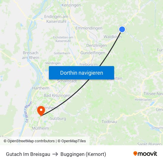 Gutach Im Breisgau to Buggingen (Kernort) map