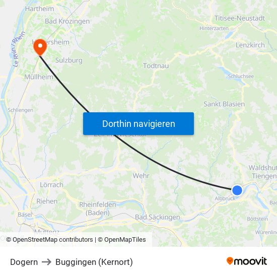 Dogern to Buggingen (Kernort) map