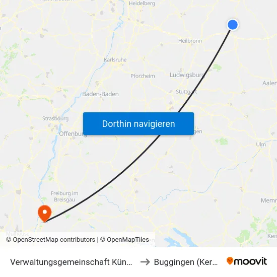 Verwaltungsgemeinschaft Künzelsau to Buggingen (Kernort) map