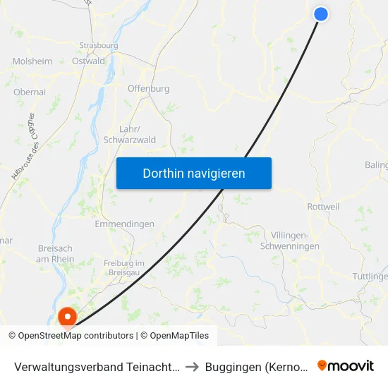 Verwaltungsverband Teinachtal to Buggingen (Kernort) map
