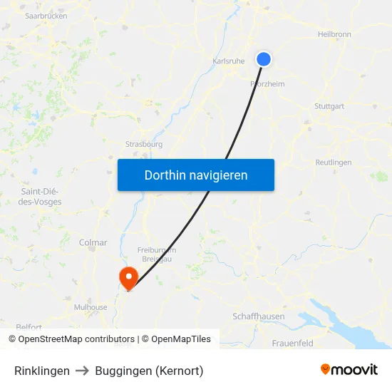 Rinklingen to Buggingen (Kernort) map