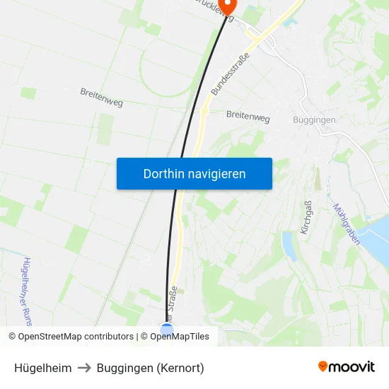 Hügelheim to Buggingen (Kernort) map