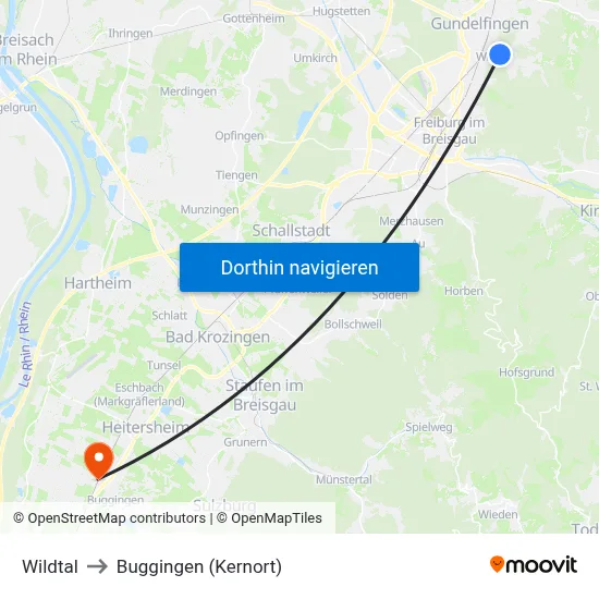 Wildtal to Buggingen (Kernort) map