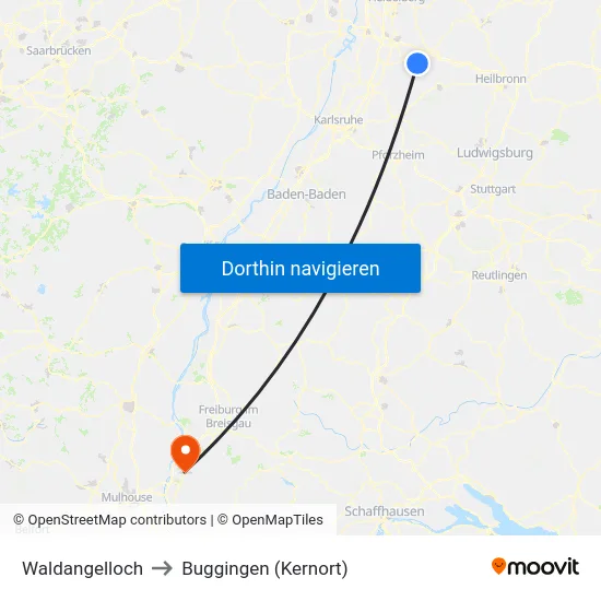 Waldangelloch to Buggingen (Kernort) map