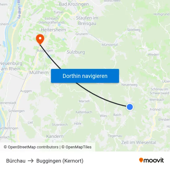 Bürchau to Buggingen (Kernort) map