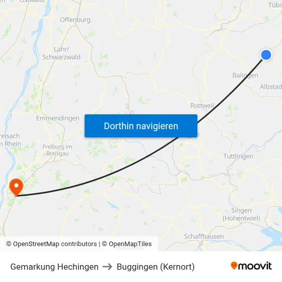 Gemarkung Hechingen to Buggingen (Kernort) map