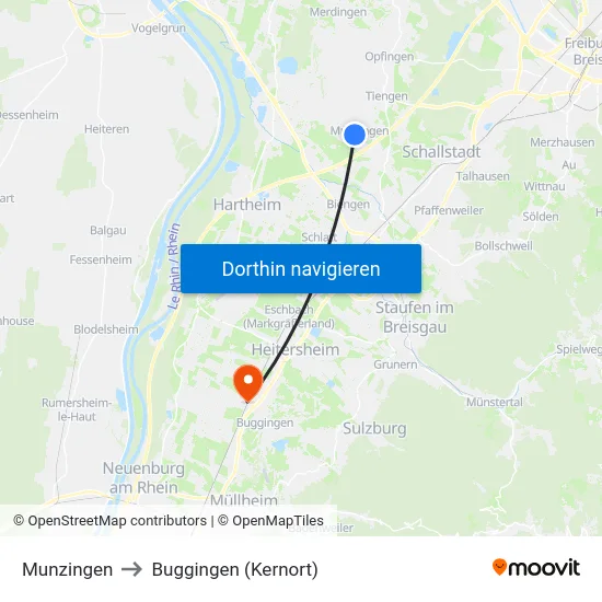 Munzingen to Buggingen (Kernort) map