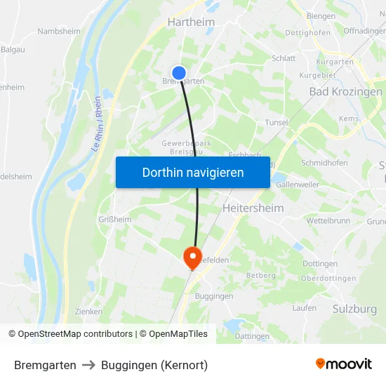 Bremgarten to Buggingen (Kernort) map