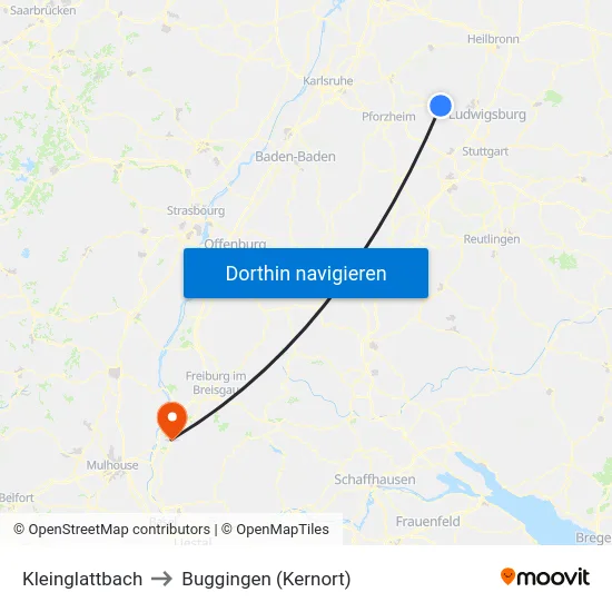 Kleinglattbach to Buggingen (Kernort) map