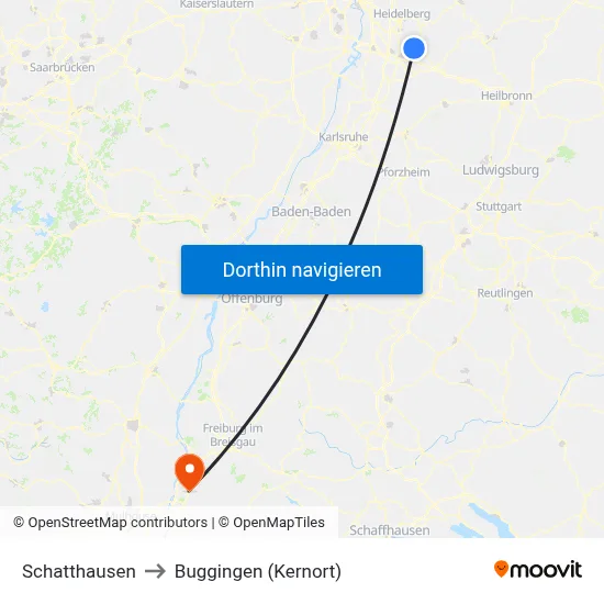Schatthausen to Buggingen (Kernort) map