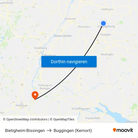 Bietigheim-Bissingen to Buggingen (Kernort) map