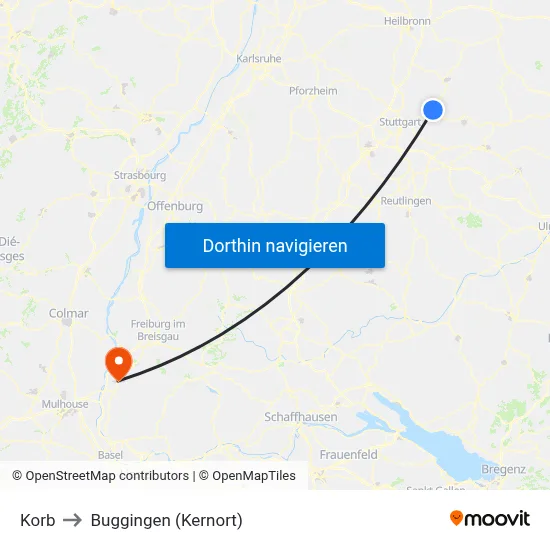 Korb to Buggingen (Kernort) map