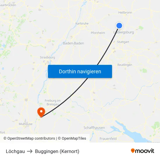 Löchgau to Buggingen (Kernort) map