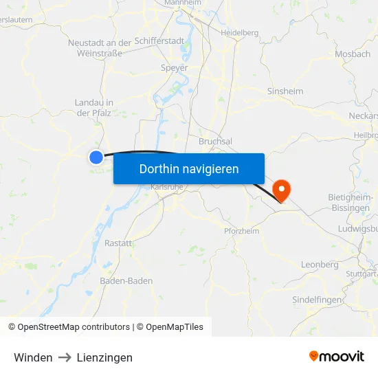 Winden to Lienzingen map