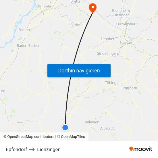 Epfendorf to Lienzingen map