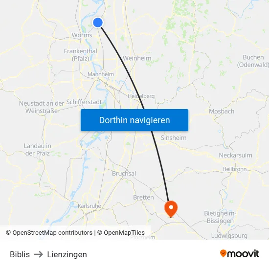 Biblis to Lienzingen map