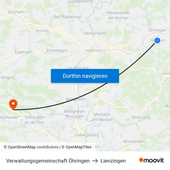 Verwaltungsgemeinschaft Öhringen to Lienzingen map