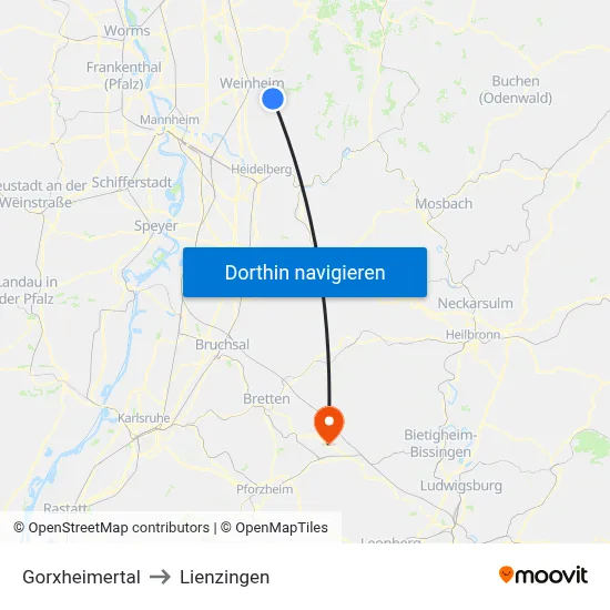 Gorxheimertal to Lienzingen map