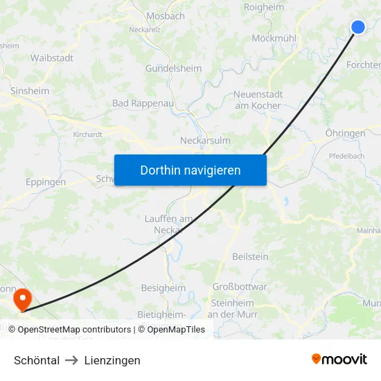 Schöntal to Lienzingen map