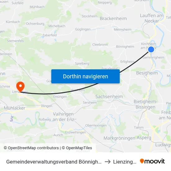 Gemeindeverwaltungsverband Bönnigheim to Lienzingen map