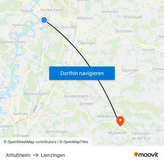 Altlußheim to Lienzingen map