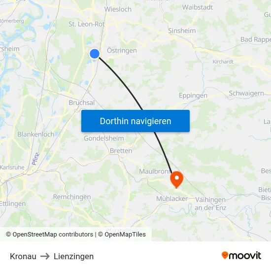 Kronau to Lienzingen map