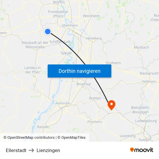 Ellerstadt to Lienzingen map