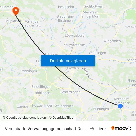 Vereinbarte Verwaltungsgemeinschaft Der Stadt Kirchheim Unter Teck to Lienzingen map