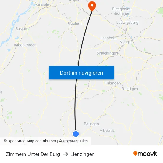 Zimmern Unter Der Burg to Lienzingen map