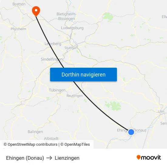 Ehingen (Donau) to Lienzingen map