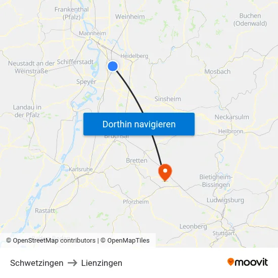 Schwetzingen to Lienzingen map