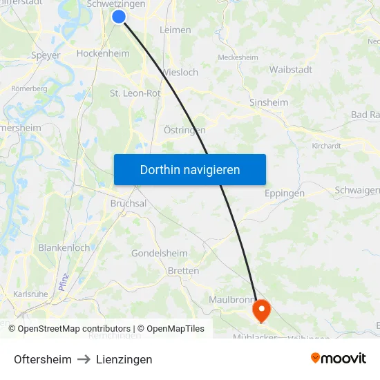 Oftersheim to Lienzingen map