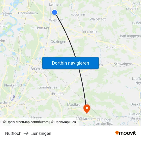Nußloch to Lienzingen map