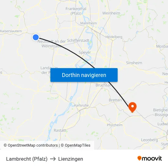 Lambrecht (Pfalz) to Lienzingen map